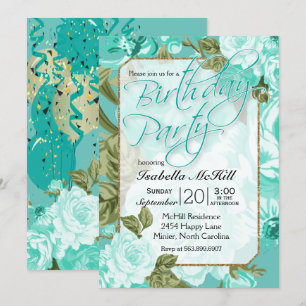 Happy BIrthday - Aquamarines Blumendesign Einladung