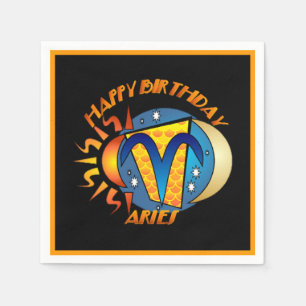 Happy Birthday Aries Zodiac Birth Sign Napkins Serviette