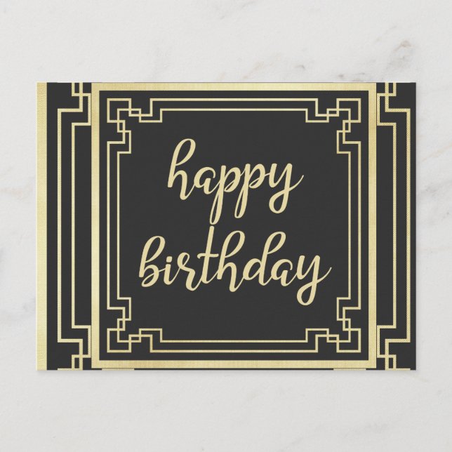 Happy Birthday Art Deco Gold Feiertagspostkarte (Vorderseite)