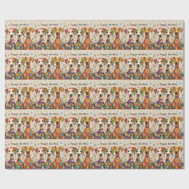 Happy Birthday! Artsy Puppy Design, Geschenkpapier (Flach)