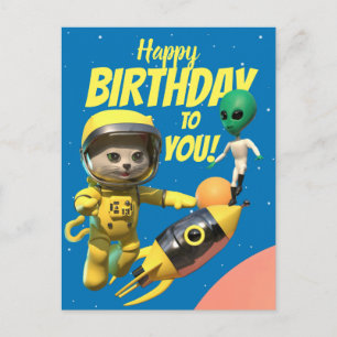 Happy Birthday Astronaut und Alien Spaß Postkarte