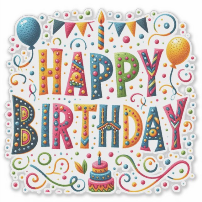 Happy Birthday Aufkleber (Vorderseite)