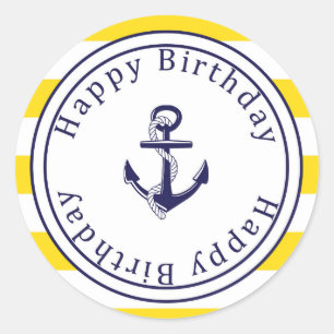 Happy Birthday Aufkleber - Nautical Yellow - Navy