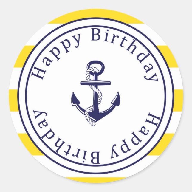 Happy Birthday Aufkleber - Nautical Yellow - Navy (Vorderseite)
