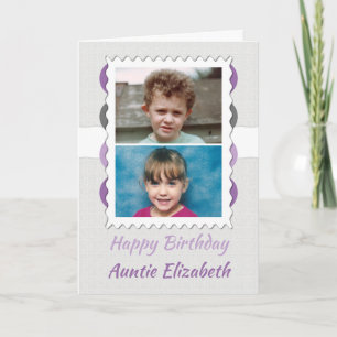 Happy Birthday Auntie grau und lila Foto Karte