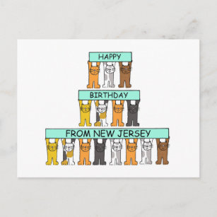 Happy Birthday aus New Jersey Cartoon Cats Postkarte