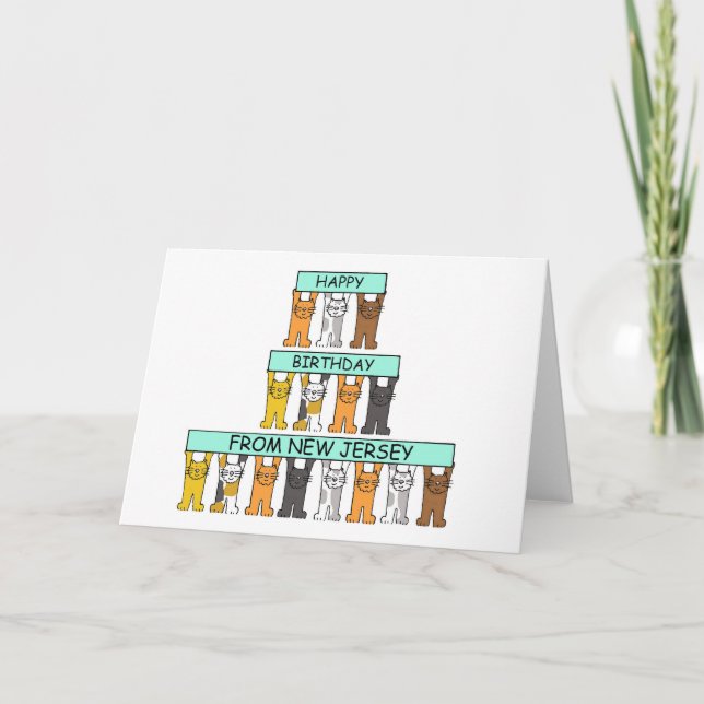 Happy Birthday aus New Jersey Niedliche Katzen Karte (Vorderseite)