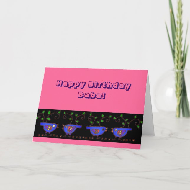 Happy Birthday Baba Ukrainian Birdies Karte (Vorderseite)