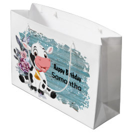 Happy Birthday Baby Cow Rustic Blue Große Geschenk Geschenktüte