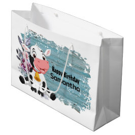Happy Birthday Baby Cow Rustic Blue Große Geschenktüte