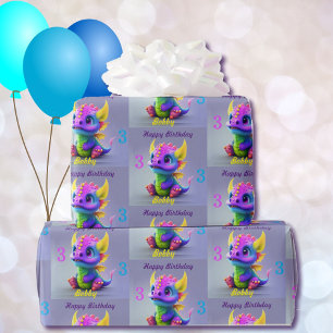 Happy Birthday Baby Dragon Add Name & Age Geschenkpapier