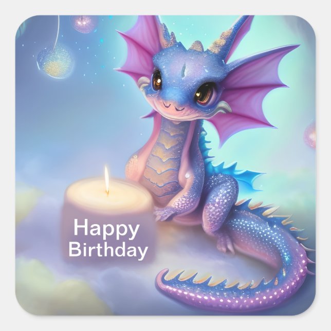 Happy Birthday Baby Dragon Quadratischer Aufkleber (Vorderseite)
