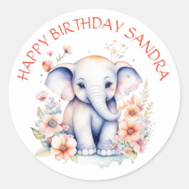 Happy Birthday Baby Elephant Personalisiert Runder Aufkleber