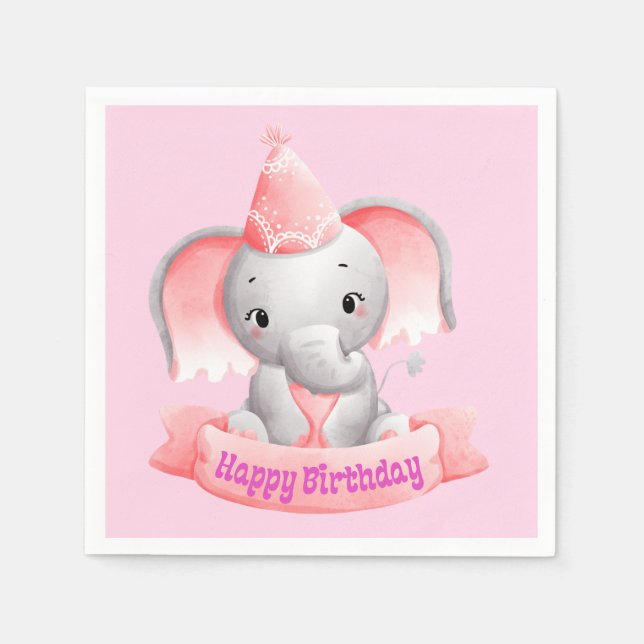 Happy Birthday Baby Pink Elephant Serviette (Vorderseite)