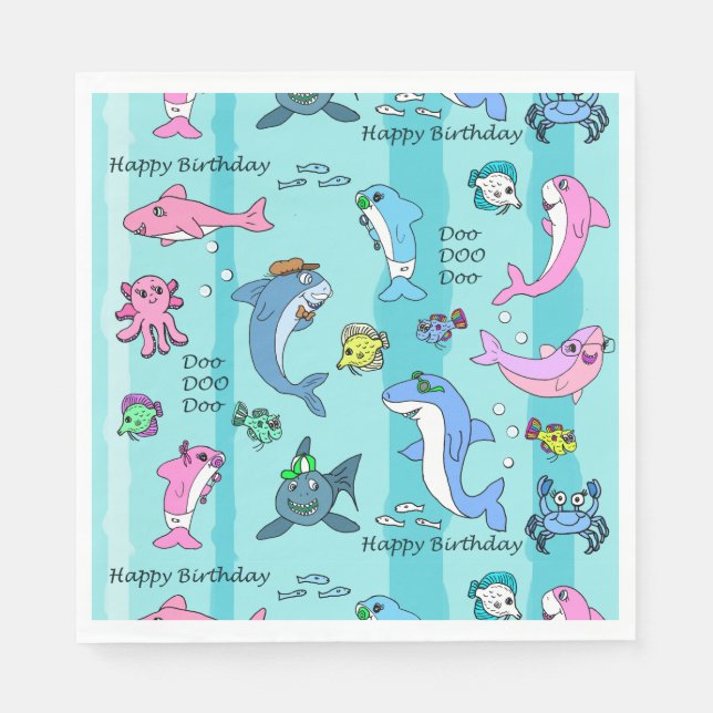 Happy Birthday Baby Shark Doo Doo Doo Doo Party Serviette (Vorderseite)