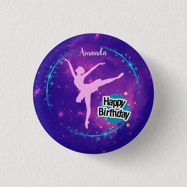 Happy Birthday Ballerina Galaxy Personalisiert Button (Vorderseite)