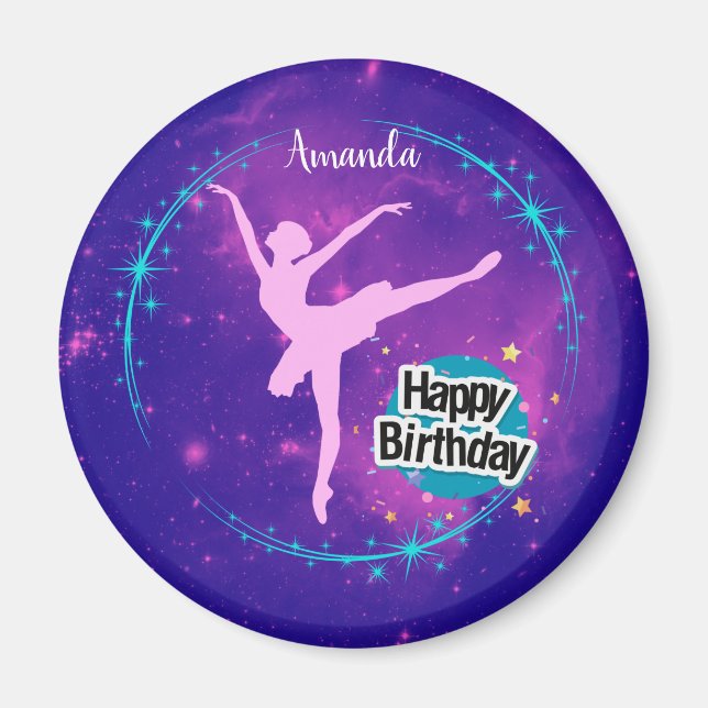 Happy Birthday Ballerina Galaxy Personalisiert    Magnet (Vorne)