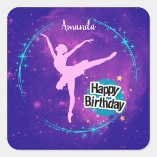 Happy Birthday Ballerina Galaxy Personalisiert Quadratischer Aufkleber