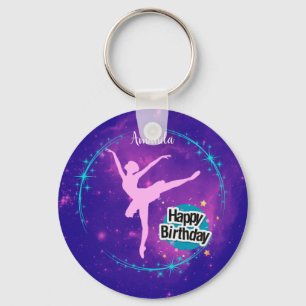 Happy Birthday Ballerina Galaxy Personalisiert Schlüsselanhänger