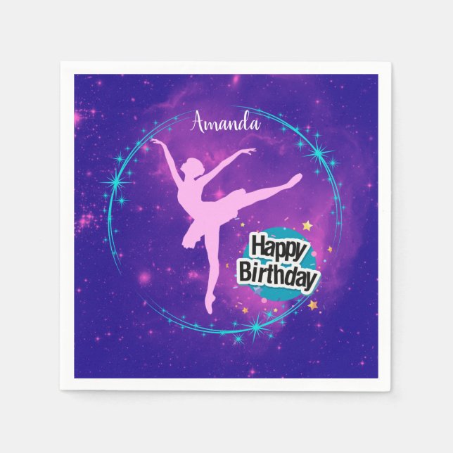 Happy Birthday Ballerina Galaxy Personalisiert Serviette (Vorderseite)