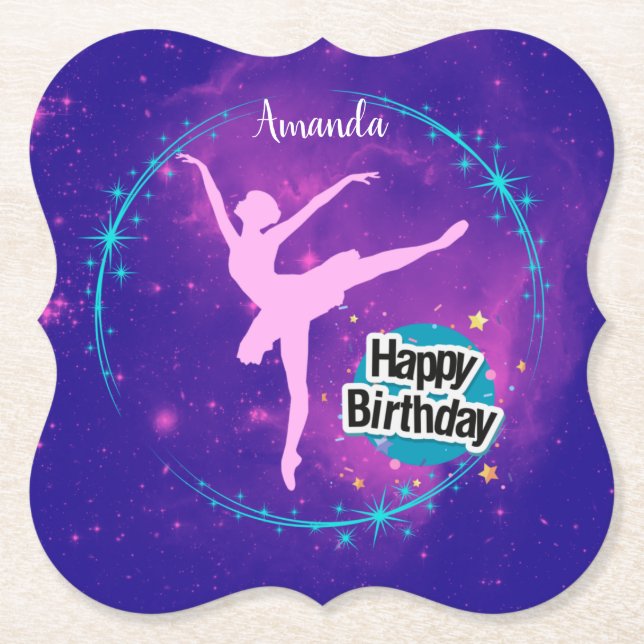 Happy Birthday Ballerina Galaxy Personalisiert Untersetzer (Vorderseite)