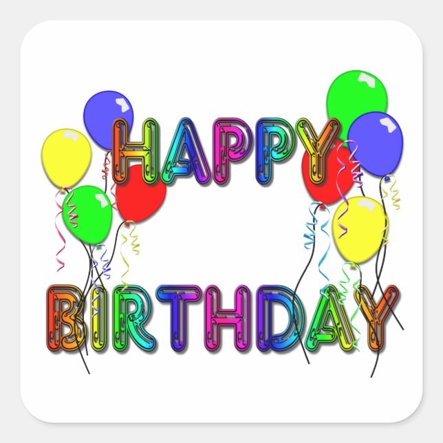 Happy Birthday Ballons D1 Quadratischer Aufkleber (Vorderseite)