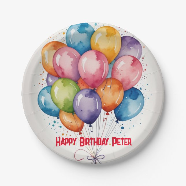 Happy Birthday Ballons Papierplatte Pappteller (Vorderseite)