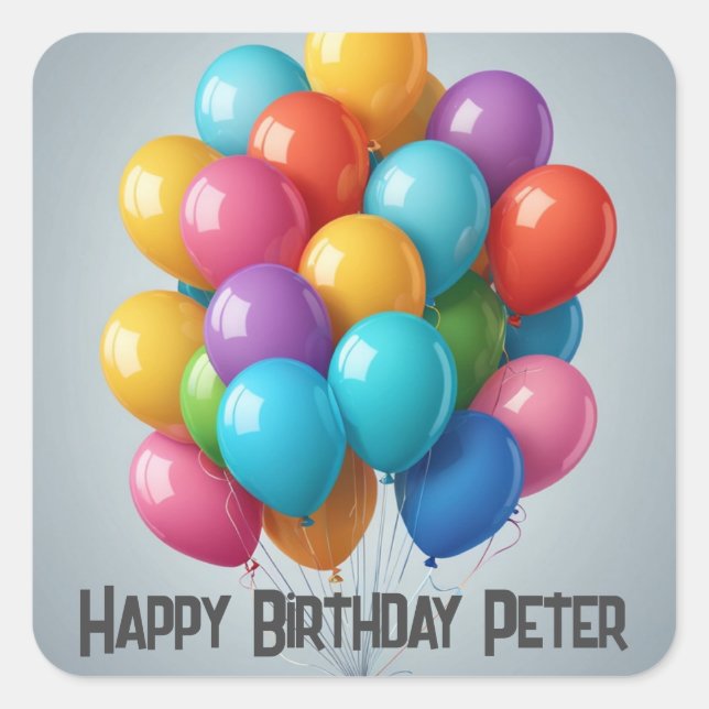 Happy Birthday Ballons Party Quadratischer Aufkleber (Vorderseite)
