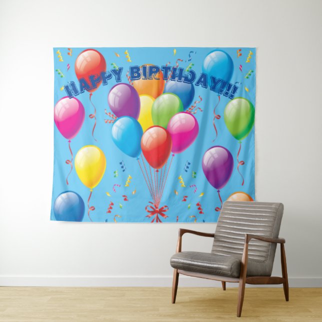 Happy Birthday Balloon Hintergrund & Banner - Blau Wandteppich (Beispiel (Horizontal))