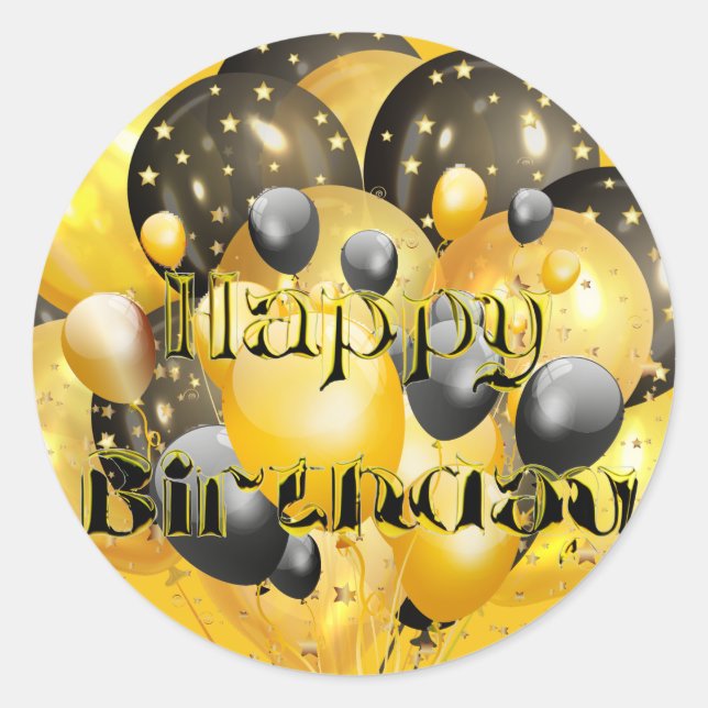 Happy Birthday Balloons Black Gold Sticker (Vorderseite)