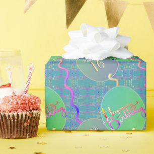 Happy Birthday Balloons Blue Wrapping Paper Geschenkpapier