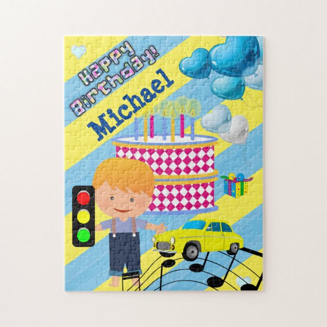 Happy Birthday Balloons Cake Boy Cars Puzzle (Vertikal)