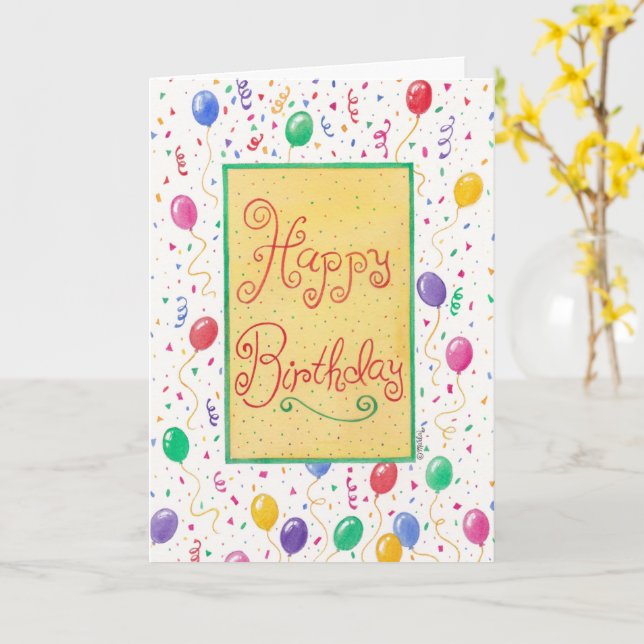 Happy Birthday Balloons Card Karte (Gelbe Blume)