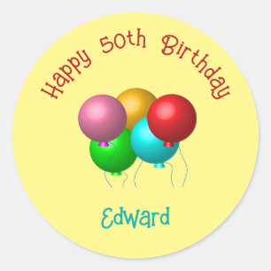 Happy Birthday Balloons Custom Text Year Runder Aufkleber