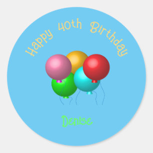 Happy Birthday Balloons Custom Text Year Runder Aufkleber