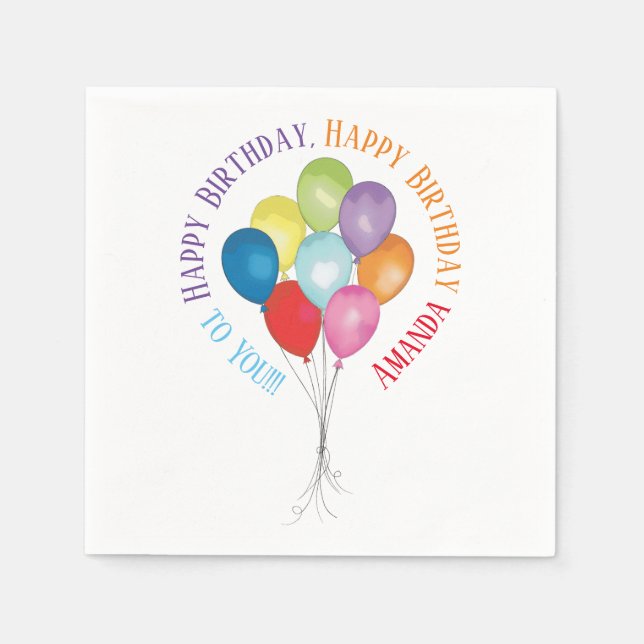 Happy Birthday Balloons Editable Paper Napkins Serviette (Vorderseite)