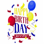 Happy Birthday Balloons farbenfroher Individuelle  Freistehende Fotoskulptur<br><div class="desc">Wenn Sie|Glückliches Geburtszeichen personalisiert mit dem Namen der Person dieser große bunt Ballon und Konfetti sollte perfekt für dieses Party oder Feier sein</div>