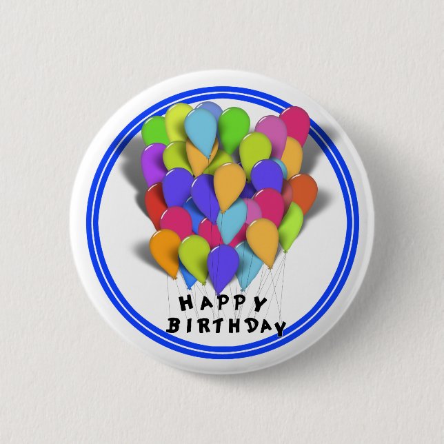 Happy Birthday Balloons for Boy (Blue Trim) Button (Vorderseite)