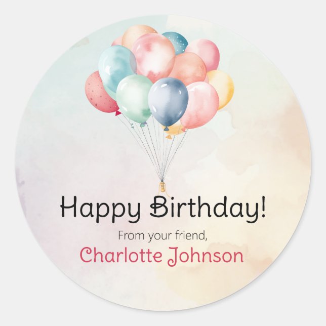 Happy Birthday Balloons Gift Stickers / Labels (Vorderseite)