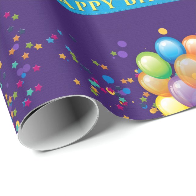 Happy Birthday Balloons Lila Geschenkpapier (Rolleneckpunkt)