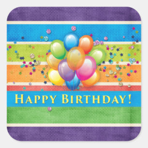 Happy Birthday Balloons Multi Color Quadratischer Aufkleber