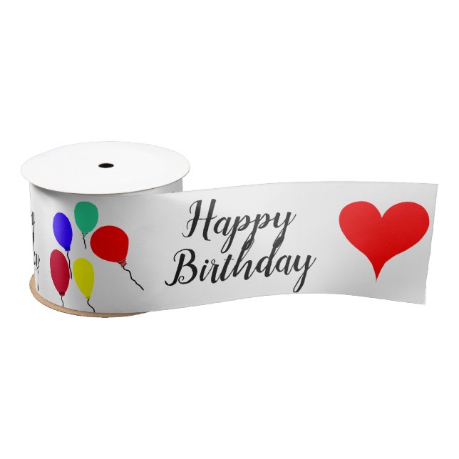 Happy Birthday Balloons Red Hearts 3 INCH Satinband (Spule)