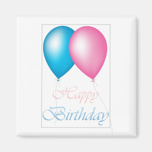Happy Birthday Balloons Rosa und Blau Magnet