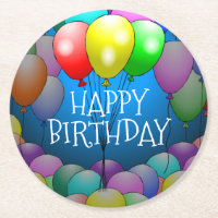 Happy Birthday Balloons Round Paper Untersetzer