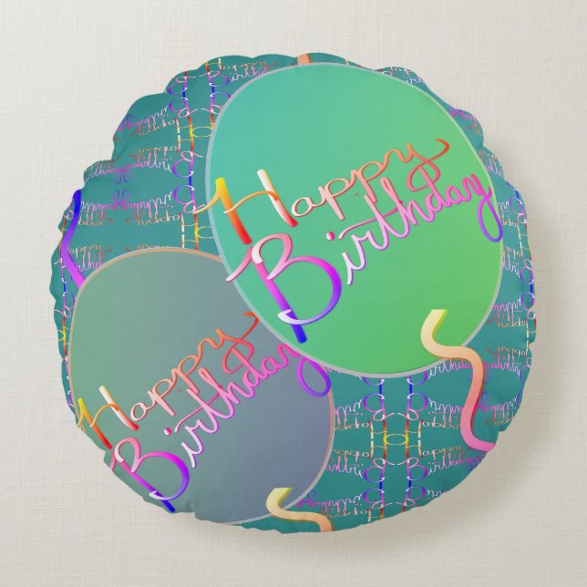 Happy Birthday Balloons Round Pillow Rundes Kissen (Vorderseite)