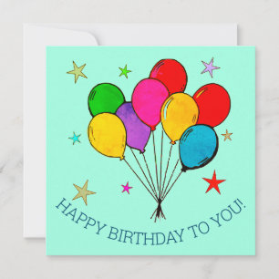 Happy Birthday Balloons & Stars Geburtstagskarte Dankeskarte