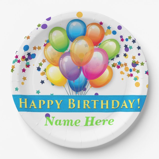 Happy Birthday Balloons - TEMPLATE CUSTOMIZE Pappteller (Vorderseite)