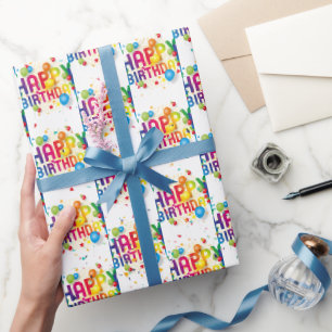 Happy Birthday Balloons und Confetti Geschenkpapier