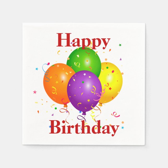 Happy Birthday Balloons und Confetti Serviette (Vorderseite)