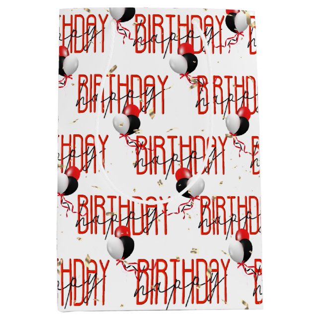 Happy Birthday Balloons und Gold Confetti Mittlere Geschenktüte (Vorderseite)